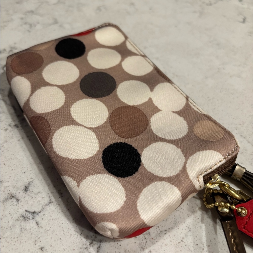 Coach Polka Dot Wristlet - Brown and Red Accents - Picture 3 of 5